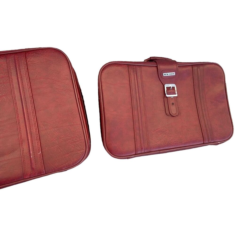 Set of 3 VTG New Vista Korean Travel Luggage Faux Leather Burgundy suitcases - Picture 4 of 16